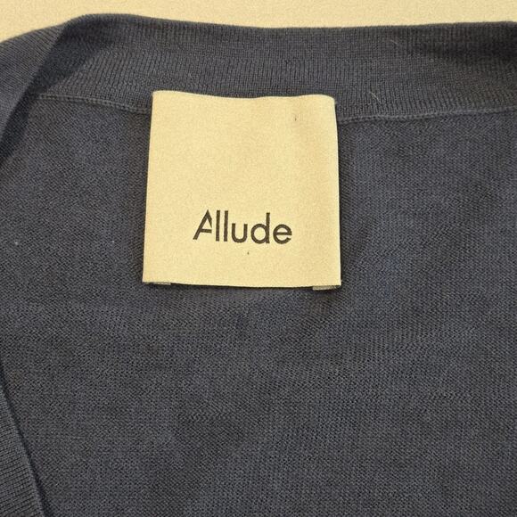 ALLUDE Blue 100% Virgin Wool Deep V-Neck Oversized Slouchy Classic Sweater, XS - Picture 5 of 9